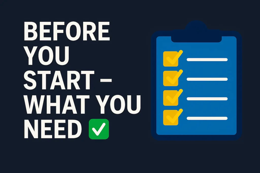 Checklist graphic for IPTV setup with text “Before You Start – What You Need”.