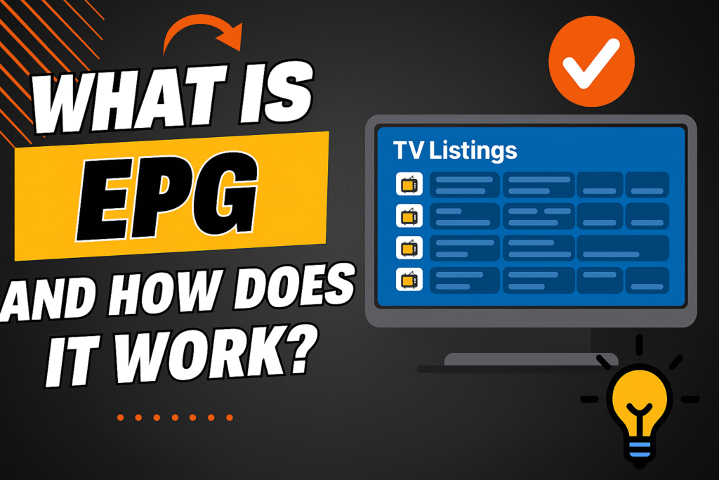 EPG explanation banner with bold text and a digital TV listing graphic